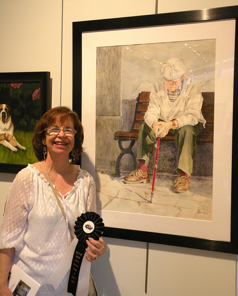 Karlyn Holloway of Austin received the Best of Show award in the seventh annual Arkansas League of Artists Juried Exhibition with her watercolor Sometimes It Happens.