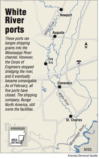 A map showing the location of White River ports.