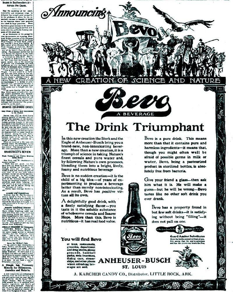 An ad for Bevo, Anheuser- Busch's near-beer, from the July 29, 1916 Arkansas Gazette. 