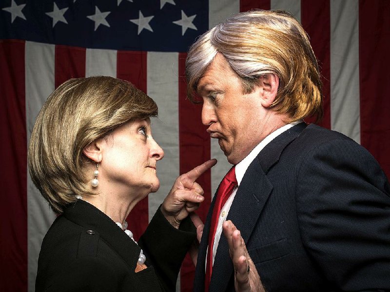 Kathryn Pryor plays Hillary Clinton and Craig Wilson plays Donald Trump in the Gridiron show, today through Saturday at the Arkansas Repertory Theatre.