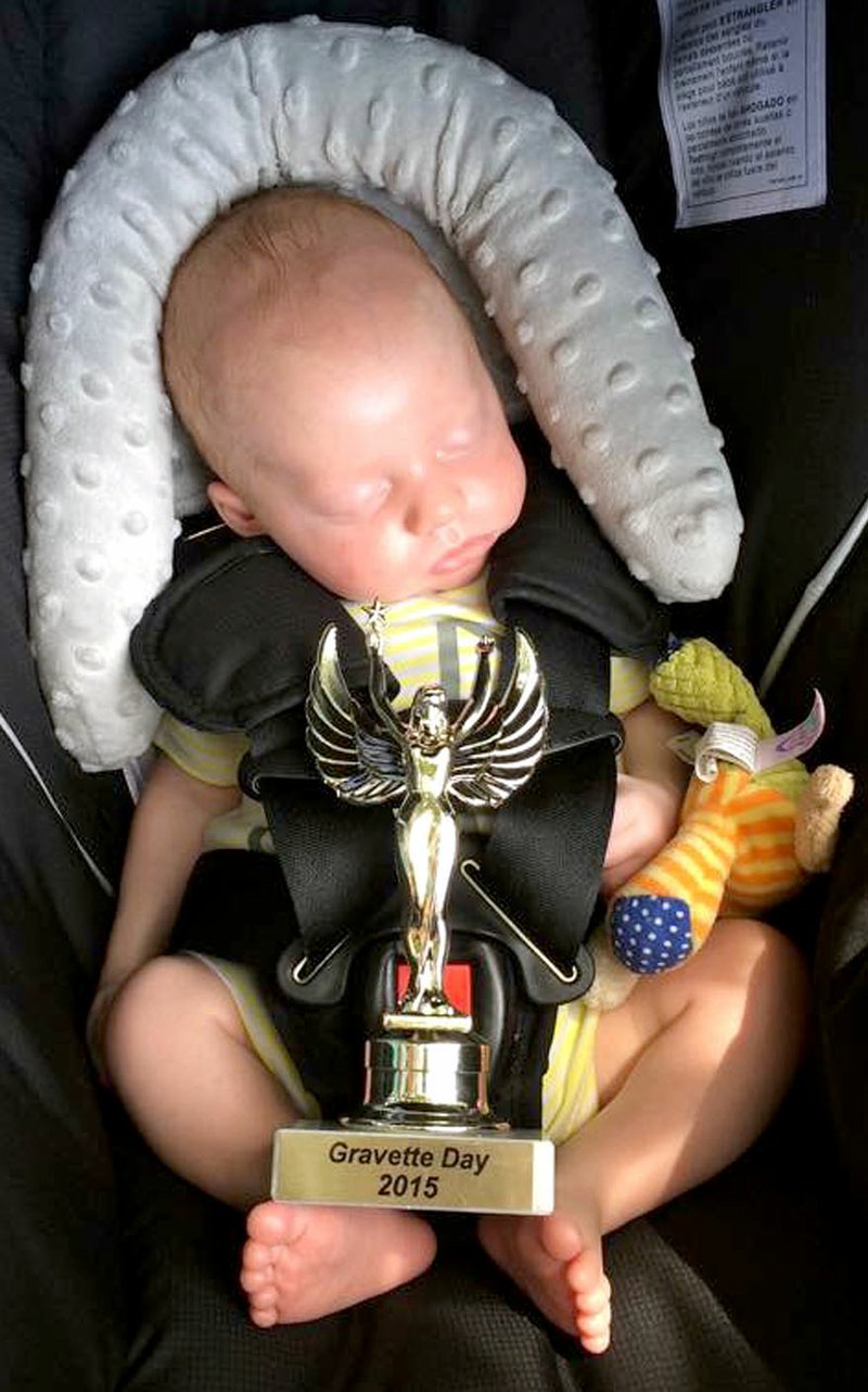 Submitted Photo Hudson Phillip Fairchild, 2 months, of Rogers, won the trophy for youngest person to attend Gravette Day 2015. Awards for youngest and oldest to attend will be given this year at 1 p.m. August 13 in Kindley Park.