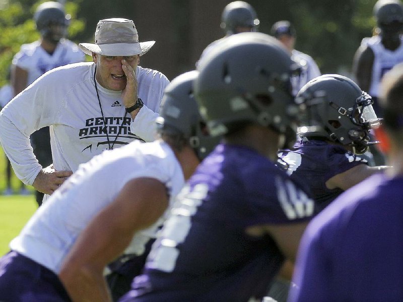 Coach Steve Campbell (left) and the Central Arkansas Bears have plenty of offensive weapons returning this season, including junior quarterback Hayden Hildebrand and five of its top eight wide receivers from last season.