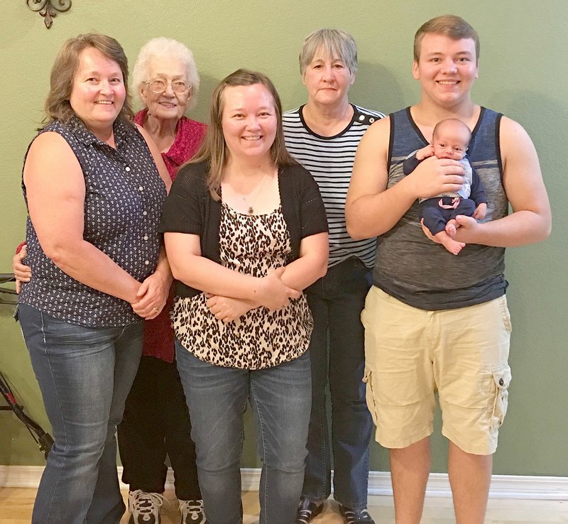 It&#8217;s not very often six generations can get together for a photo but the Burgess-Barger-Elliott Family of Gentry was able to do just that recently. Pictured are: Gladdis Burgess, 90; Paula Burgess, 70; Sherry Barger, 54; Shelly Elliott, 35; Justin Elliott, 18; and Maxton Elliott, 3 weeks.
