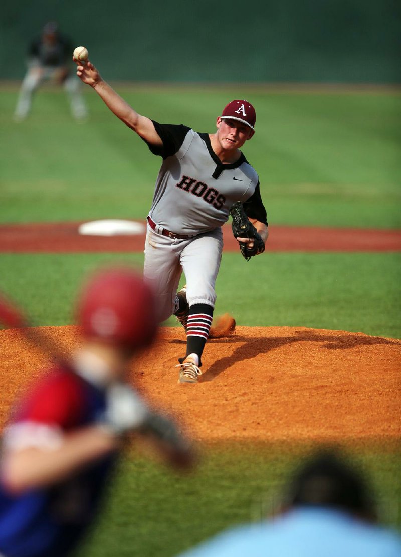 Texarkana pitcher Tanner Vaught and the Razorbacks eliminated Ada, Okla., 7-4 in 11 innings Friday in the American Legion Mid-South Regional Tournament. Texarkana faces Bryant, a 6-3 winner over Sedalia, Mo., today at 5 p.m.