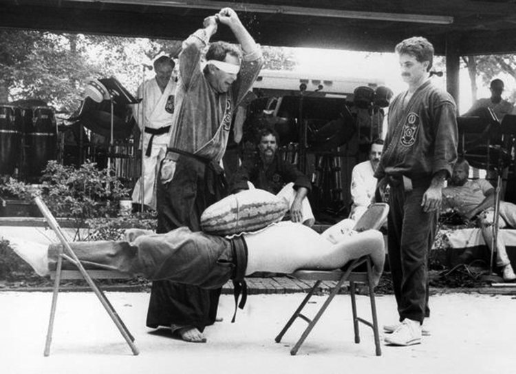 Cutting edge: Sensei Walter Appleby demonstrates his swordmanship at Ding Dong Days in Dumas, Ark., in August 1989.