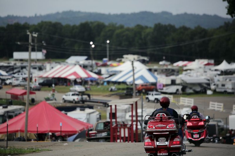 Motorcyclists head home while others pack up their tents as the 39th annual National Bikers Roundup comes to a close Sunday at the State Fairgrounds in Little Rock.