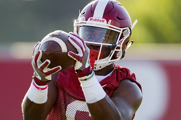 TJ Hammonds, freshman running back at Arkansas football practice on Thursday, Aug. 4, 2016, in Fayetteville. 