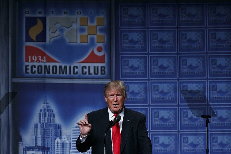Republican presidential candidate Donald Trump delivers an economic-policy speech Monday at the Detroit Economic Club in Michigan. 