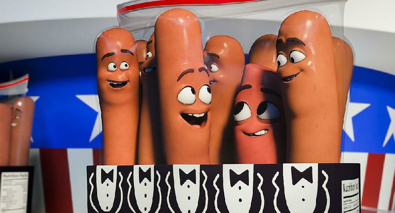 Wieners Carl (voice of Jonah Hill), Barry (Michael Cera) and Frank (Seth Rogen) look forward to the day they’ll be liberated from the supermarket in Sausage Party.
