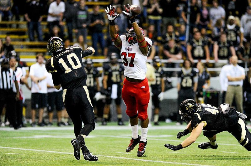 Arkansas State junior defensive end Ja’Von Rolland Jones (right), a preseason All-Sun Belt Conference pick, ranks sixth on the Red Wolves’ career sacks list with 17.