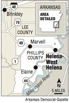 A map showing Helena-West Helena.