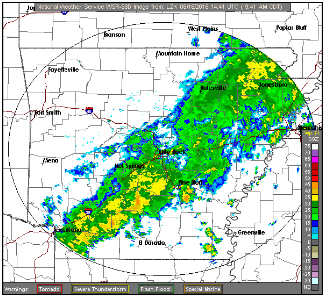 This National Weather Service radar image shows rainy conditions across the state shortly after 9:40 a.m. Tuesday.