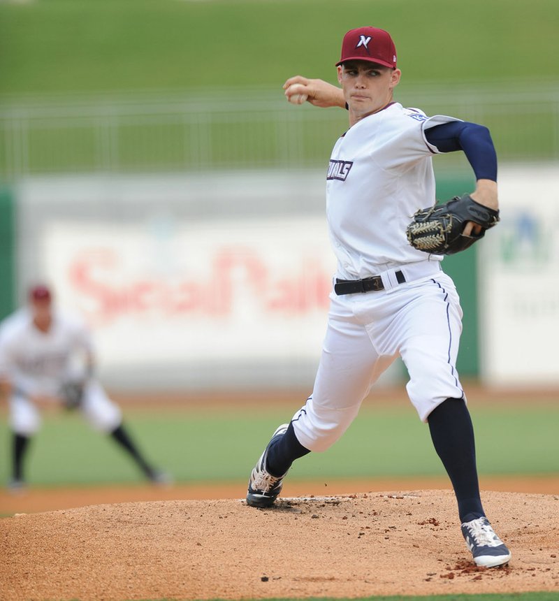 Northwest Arkansas Naturals starter Josh Staumont delivers a pitch against Corpus Christi Hooks on Tuesday at Arvest Ballpark in Springdale.