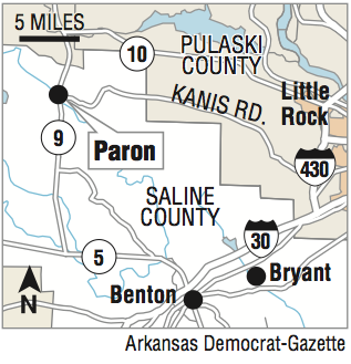 Map showing the location of Paron, AR. 