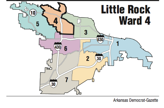 A map showing Little Rock Ward 4.