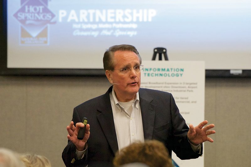 Ron Swager, an economic-development consultant and former director of the Economic Institute of Development at the University of Arkansas at Little Rock, addresses attendees Monday at the Strategic Plan Public Forum for Vision 2020, an initiative aimed at improving the economic development of the Hot Springs area.