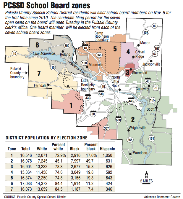 MAp showing the PCSSD School Board zones