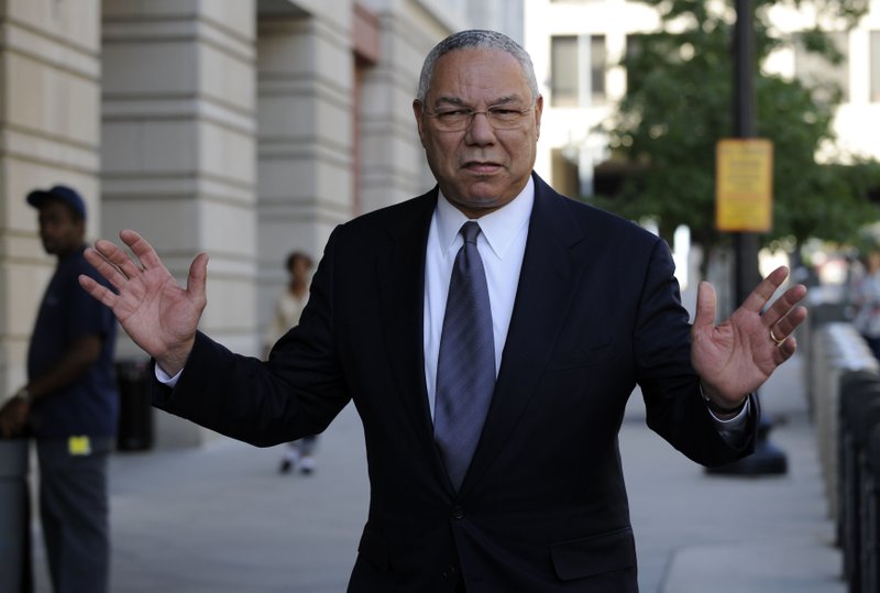 In this Oct. 10, 2008 file photo, former Secretary of State Colin Powell is seen in Washington. Powell says he sent Hillary Clinton a memo touting his use of a personal email account after she took over as the nation's top diplomat in 2009. 