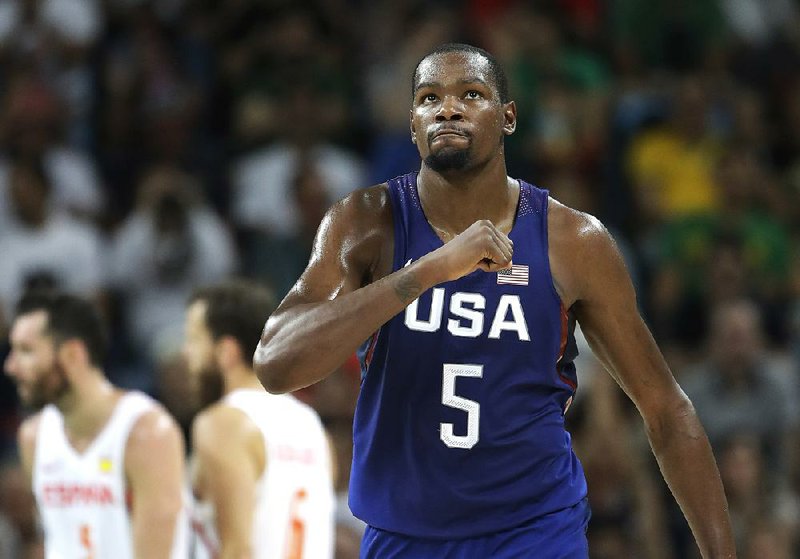 United States forward Kevin Durant was one of six players to score 10 or more points for the Americans in their 94-91 victory over Serbia during their game in the preliminary round Aug. 12. The two teams will meet again today with a gold medal at stake.