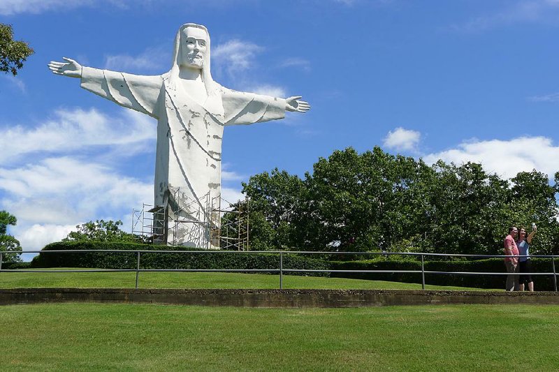 The Christ of the Ozarks statue near Eureka Springs resembles the statue at Rio de Janeiro, but the arms on the Brazilian Jesus have a 27-foot-longer reach. 