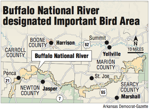 Map showing the Buffalo National River designated Important Bird Area