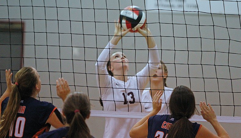 Terrance Armstard/ News-Times West Side Christian's Brooklin Pitard gets ready to return the ball during the Lady Warriors' volleyball contest against Christian Ministries on Tuesday. The Lady Warriors fell in five sets.