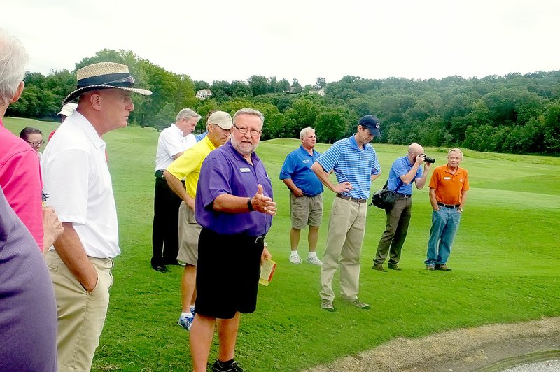 Lynn Atkins/The Weekly Vista When USGA representative Chris Hartwiger visited the Scotsdale course, he listened to the POA Golf Maintenance Manager Keith Ihms (center) describe the new Scottish-style bunkers. The visit took place on August 15.
