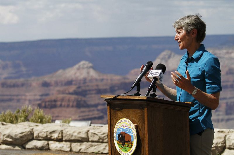 Interior Secretary Sally Jewell, shown speaking last month at Grand Canyon National Park, believes the parks system needs to diversify its visitors so “the service is relevant to all Americans.”