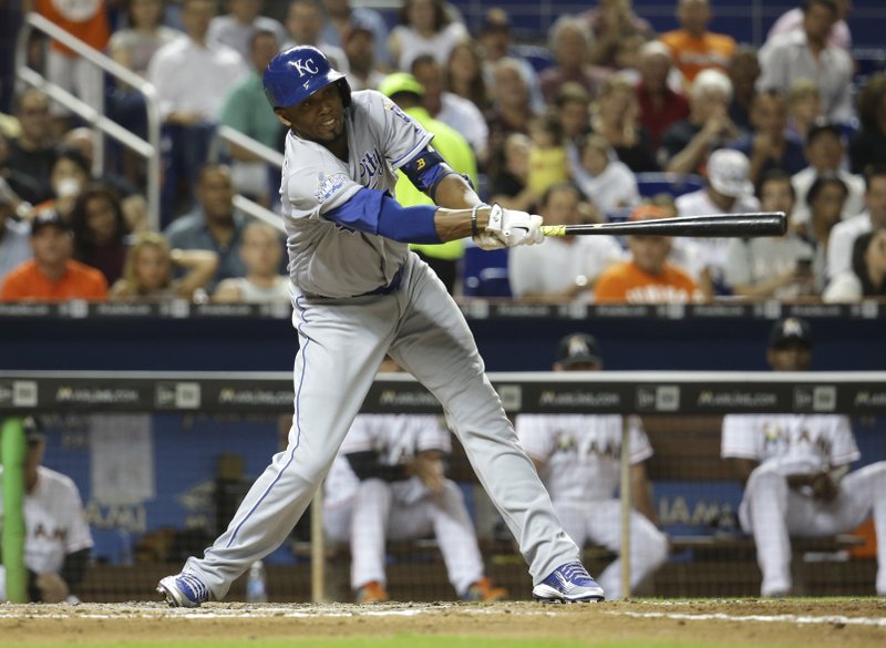 Kansas City Royals' Alcides Escobar bats during the fourth inning of Wednesday’s game against the Miami Marlins in Miami. 
