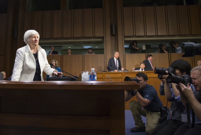 In this Tuesday, June 21, 2016, file photo, Federal Reserve Chairman Janet Yellen arrives on Capitol Hill in Washington to testify before the Senate Banking Committee. 