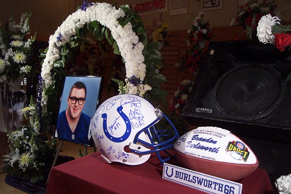 A commemorative display was set up by the Indianapolis Colts at the funeral of Brandon Burlsworth in Harrison on Saturday, May 1, 1999.