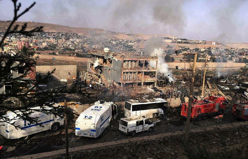 Smoke billows after a police checkpoint near Cizre, Turkey, was attacked Friday by Kurdish militants using a truck bomb. 