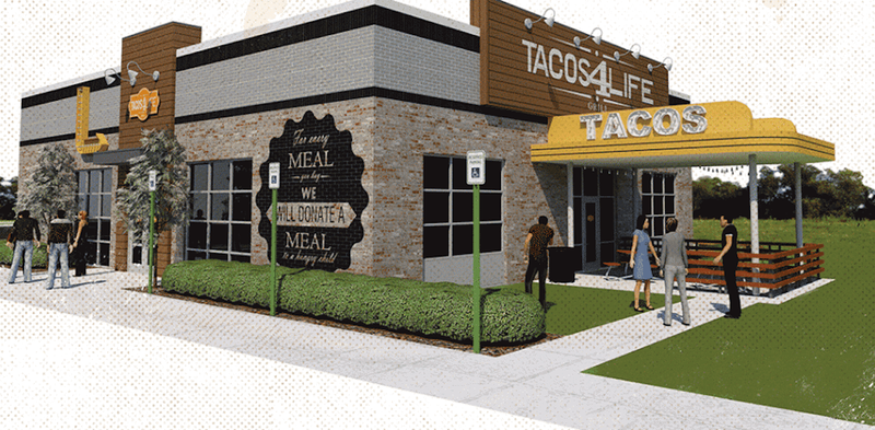 A rendering of Conway-based Tacos 4 Life's fourth location, which is set to open in Little Rock in early 2017.