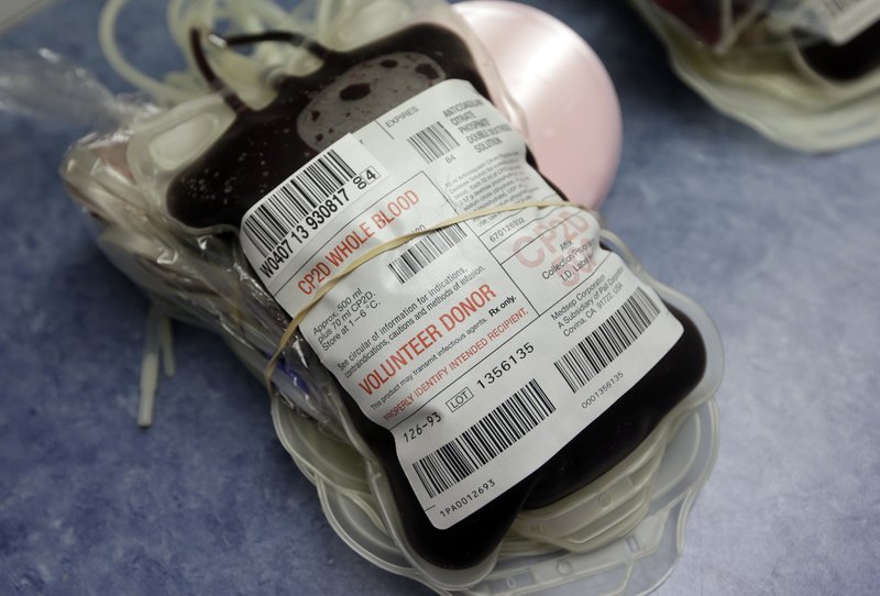 This Aug. 20, 2013 file photo shows blood donated in Indianapolis. 