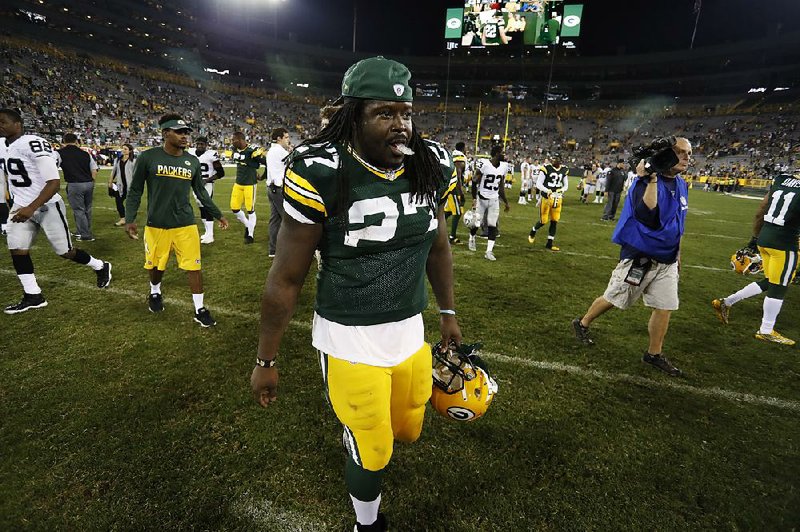 Green Bay Packers running back Eddie Lacy got a bit of a surprise Friday against San Francisco, when a
last-ditch tackle attempt left him with a sore scalp.