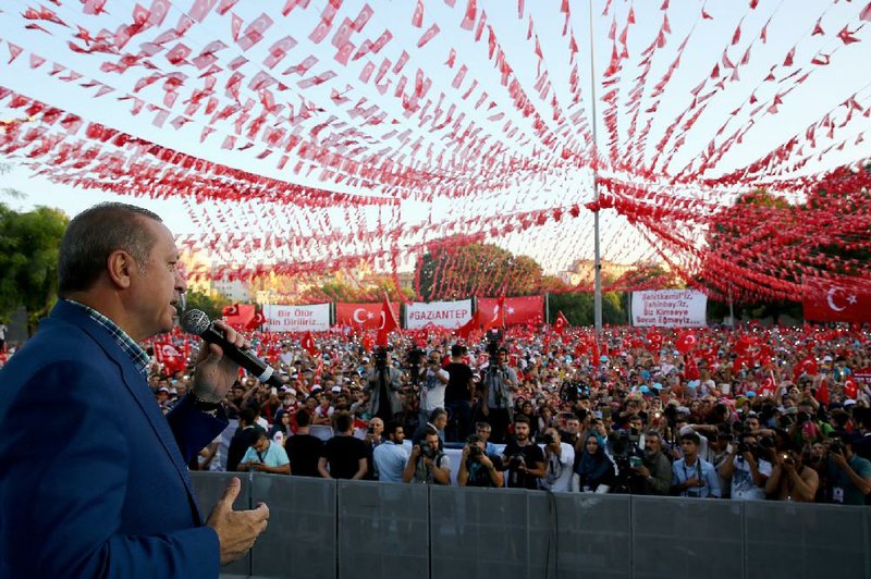 Turkey President Recep Tayyip Erdogan addresses a rally Sunday in Gaziantep, Turkey.
