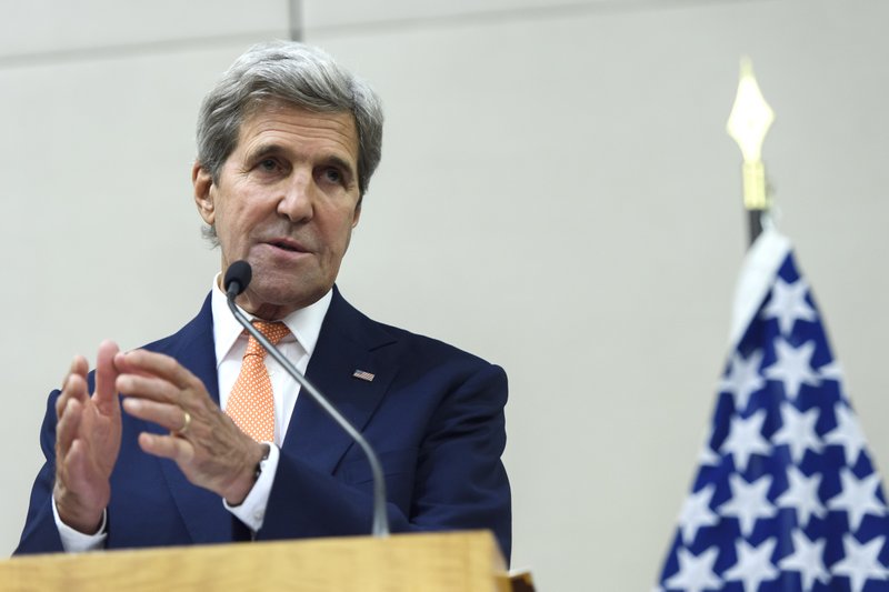 U.S. Secretary of State John Kerry, speaks to journalists after the meeting between John Kerry and Russian foreign minister Sergey Lavrov in Geneva, Switzerland, Friday, Aug. 26, 2016.