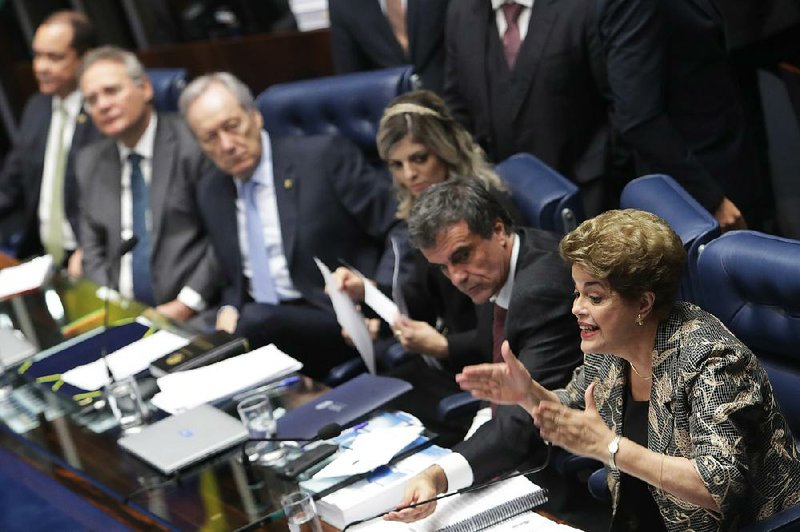 Suspended Brazilian President Dilma Rousseff, who’s accused of breaking fiscal rules to hide federal budget problems, speaks Monday at her impeachment trial in Brasilia.