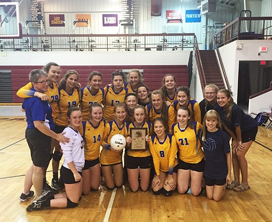 Submitted photo EARLY-SEASON SUCCESS: Lakeside Junior High's volleyball team wins the Benton Invitational, defeating the host team 25-17, 25-13 in the championship match Saturday. The Lady Rams won five of six games in pool play for the top seed in the tournament bracket, then defeated Bryant (25-11, 19-25, 15-10) and Benton. Also on Saturday, Lakeside's varsity volleyball team won a tournament at Mena. The junior Lady Rams play a home match today against Malvern at 4:30 p.m.