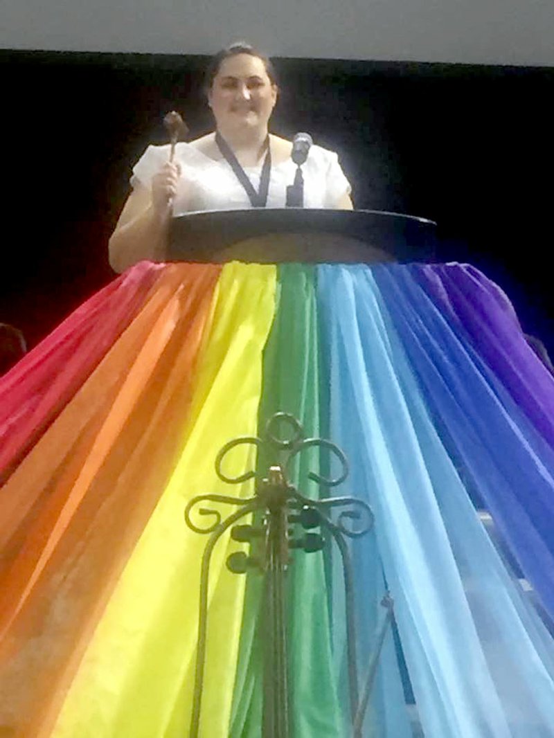 Photo submitted Past Grand Worthy Advisor Elizabeth Reisbeck, of Siloam Springs, led the international members as Master of Ceremonies for the Grand Cross of Color Degree during the Rainbow for Girls 46th Biennial Session.