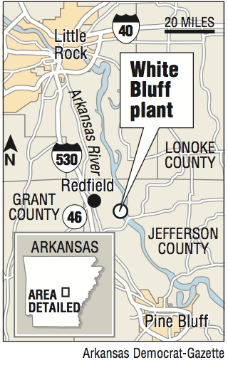 A map showing the location of  the White Bluff plant.