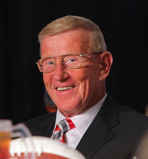 Arkansas Democrat-Gazette/Stephen B. Thornton FATHER AND SON: Former Arkansas football coach Lou Holtz receives induction to the Razorbacks Hall of Honor tonight at a ceremony in Rogers. Son Skip Holtz, who grew up in Fayetteville while his father coached the Razorbacks, is preparing 26-point underdog Louisiana Tech for its season opener Saturday against Arkansas at Reynolds Razorback Stadium.