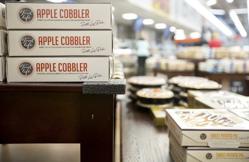 A selection of Patti LaBelle apple cobbler and sweet potato pie is on display at a Wal-Mart store in Rogers.