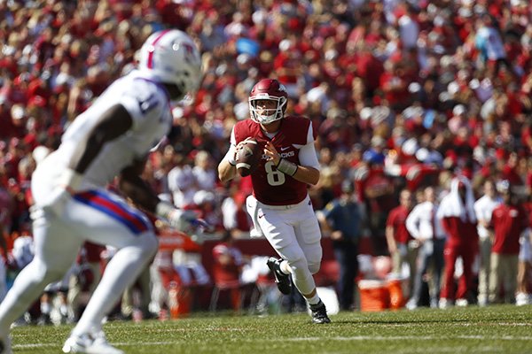 Arkansas quarterback Austin Allen looks to throw a pass during a game against Louisiana Tech on Saturday, Sept. 3, 2016, at Razorback Stadium in Fayetteville. 