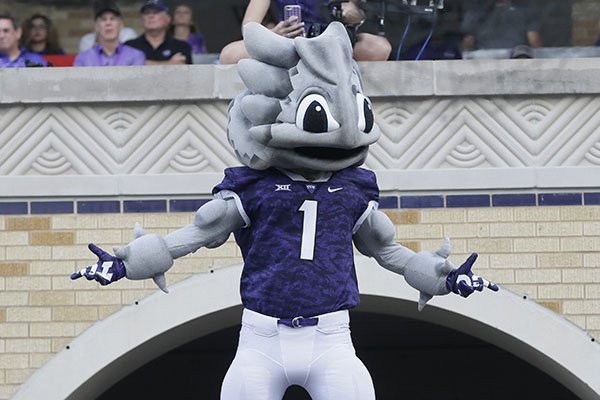 The TCU mascot is lifter before an NCAA college football game Saturday, Sept. 3, 2016, in Fort Worth, Texas. (AP Photo/LM Otero)