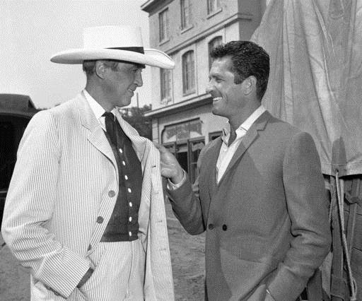  In this Oct. 24, 1963, file photo, actors James Stewart, left, and Hugh O'Brian confer on the set of "Cheyenne Autumn" in Los Angeles.