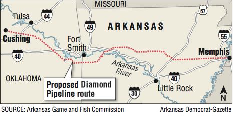 A map showing the location of the proposed Diamond Pipeline route.