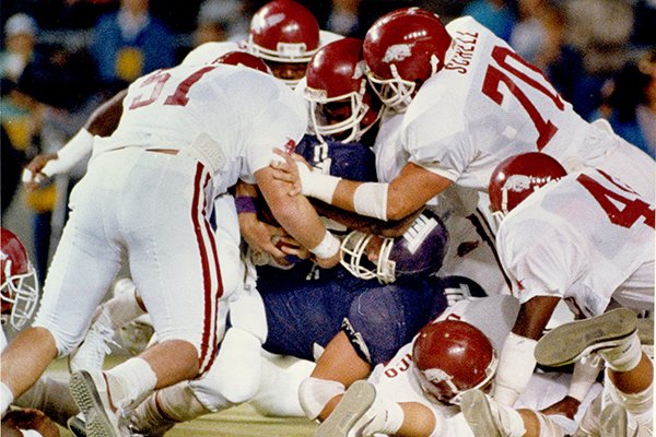 Arkansas plays TCU during an undated game in Fort Worth, Texas. 