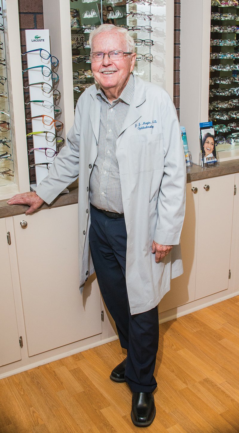 Dr. J.J. Magie stands in the optical shop section of his clinic in Morrilton. Magie is an ophthalmologist, but he stopped performing surgery a few years ago and continued his medical practice. After his wife died in 1999, he said he remodeled a cabin on Gulf Mountain near Cleveland. When the home burned after it was hit by lighting — destroying everything — he moved into an existing barn on the property that he had built with living accommodations for his family.