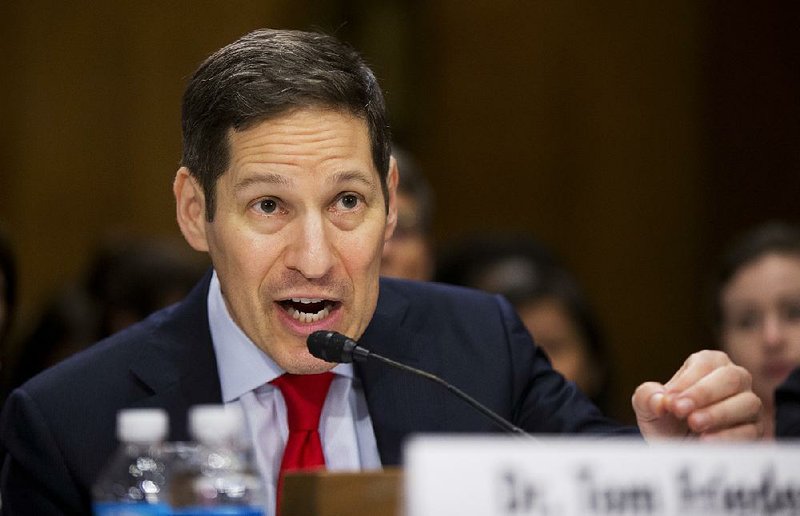 In this photo taken July 13, 2016, Centers for Disease Control and Prevention Director Tom Frieden testifies on Capitol Hill in Washington, Frieden, the head of the government's fight against the Zika virus said that "we are now essentially out of money" and warned that the country is "about to see a bunch of kids born with microcephaly" in the coming months.